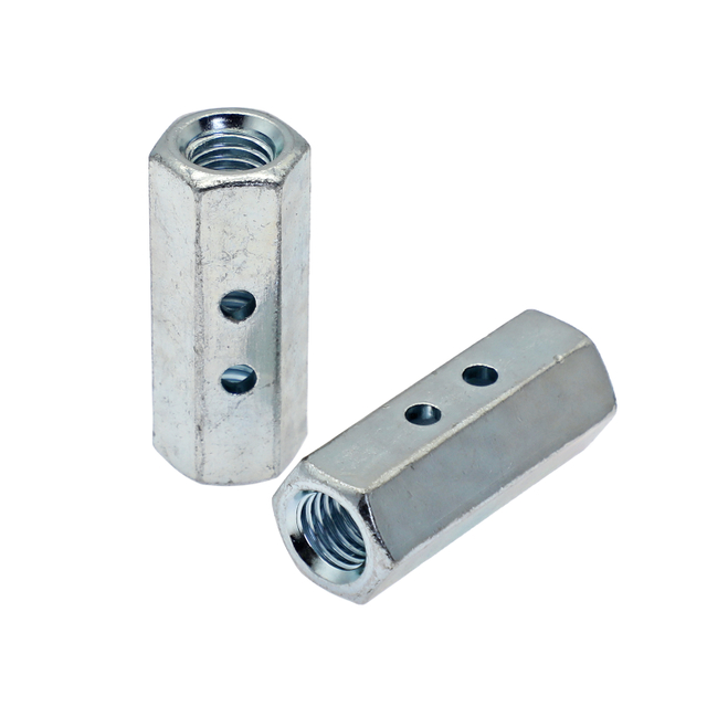 Hex coupling nuts with two stops zinc plated 
