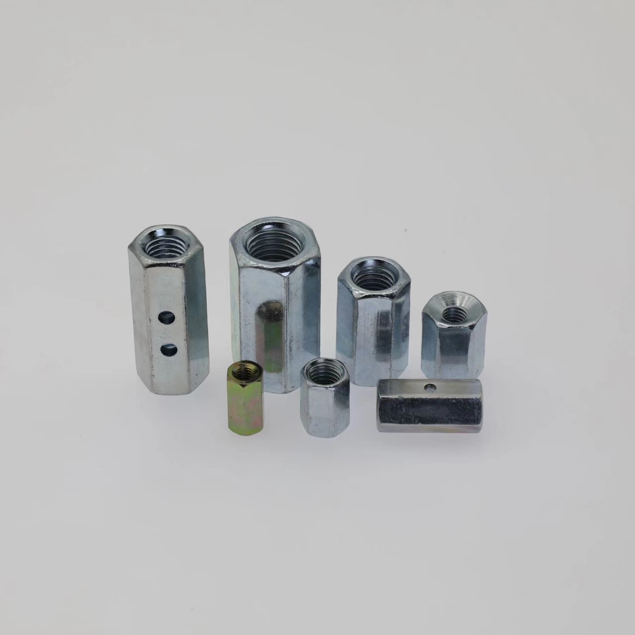 Hex coupling nuts with two stops zinc plated 